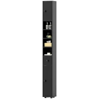 kleankin Colonne de rangement armoire haute pour salle de bain 1 tiroir 4 étagères réglables et 2 placards 20 x 20 x 180 cm noir(m-12)