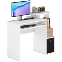 HOMCOM Bureau Informatique Blanc Noir avec Étagères et Tablette