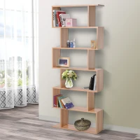 HOMCOM Bookcase, 6 Tier Shelf S Shaped Bookshelf, Storage Unit, Display Shelf for Living Room, Bedroom, Home Office, Plant, Maple(m-7)