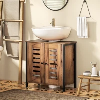 HOMCOM Móvel para Lavatório Pousar 2 Portas de Ripas com Fecho Magnético para Lavatórios sem Pedestal 60x30x60 cm Castanho Rústico(m-10)
