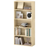 HOMCOM Bibliothèque étagère de rangement 5 niveaux avec étagères réglables pour salon, chambre, bureau, 60x24x133,5cm, naturel(m-12)