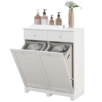 HOMCOM Armoire de salle de bain, meuble de rangement, avec paniers à linge pliables 2 tiroirs, 78L x 40l x 90,5H cm, blanc(m-12)
