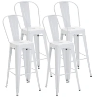 HOMCOM Set 4 Scaune de Bucătărie Design din Metal cu Spătar Detasabil și Suport pentru Picioare, 44x46x116 cm, Alb(m-7)