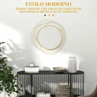HOMCOM Espejo Decorativo de Pared Adorno de Pared Metálico Ø65 cm con Ganchos para Salón Dormitorio Pasillo Dorado(m-12)