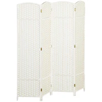 HOMCOM Paravent interieur en bois 4 panneaux 160 x 170 cm séparateur de pièce pliable pour salon, chambre à coucher, blanc(m-1)