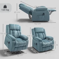 HOMCOM Sillón Relax Reclinable Eléctrico Levanta Personas con Puerto USB Control Remoto Asiento Ancho Reposapiés Azul(m-3)