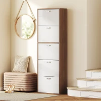 HOMCOM Armoire à Chaussures Meuble à Chaussures 5 Portes abattantes Bicolore Blanc Marron foncé Imitation Bois(m-10)