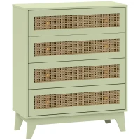 HOMCOM Commode 4 tiroirs meuble de rangement cannage en rotin aspect bois clair 80 x 35 x 95 cm vert(m-11)