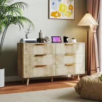HOMCOM Commode 6 tiroirs scandinave avec poignées et pieds de pin, pour chambre à coucher, salon, couloir, 120x40x76cm, chêne(m-2)