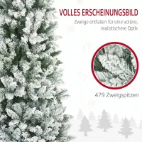 HOMCOM Brad de Crăciun 183 cm cu 479 Ramuri Înzăpezite, Design Îngust și Înalt cu Bază Rabatabilă, Verde(m-5)