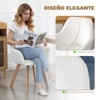 HOMCOM Juego de 2 Sillas de Comedor Modernas Tapizadas en Terciopelo con Patas de Madera para Salón 54x57x80 cm Crema(m-5)