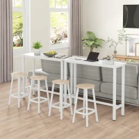 HOMCOM Set 2 Sgabelli da Cucina in Truciolato e Acciaio con Piano Liscio e Poggiapiedi, 32.5x32.5x65 cm, Bianco e Legno(m-8)