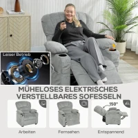 HOMCOM Relaxsessel Elektrisch Fernsehsessel mit Liegefunktion, USB, Getränkehalter, 2 Memory-Positionen für Wohnzimmer, Grau(m-4)