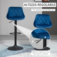 HOMCOM Set 2 Sgabelli da Cucina di Design con Schienale e Poggiapiedi, Seduta in Velluto e Base in Metallo, 46x48x83-104cm, Blu(m-4)