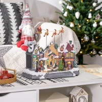 HOMCOM Pueblo Navideño Escena Navideña con Luces Papá Noel y Renos Móvil Decoración de Navidad 38,5x20,5x33cm Multicolor(m-10)