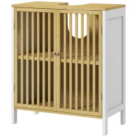 HOMCOM Meuble sous vasque 2 portes avec étagère réglable armoire de rangement pour lavabo 60 x 30 x 70 cm MDF et bambou(m-12)