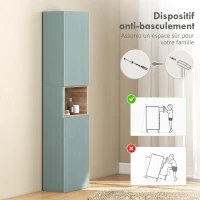 HOMCOM Meuble colonne salle de bain, meuble de rangement, 2 portes, compartiment et étagères réglables, 30x24x140cm, vert(m-7)