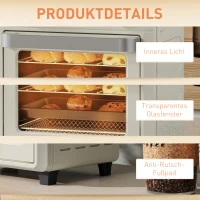 HOMCOM mini-oven met hetelucht, 10 liter airfryer, compacte oven met 60-minuten timer en binnenverlichting, 80-230℃, 3 insteekniveaus, vaatwasserbestendig accessoire, 1000W, crème wit(m-9)