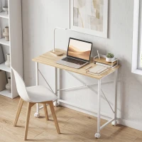 HOMCOM Secretária Dobrável com Rodas Mesa de Secretária Compacta Portátil para Espaços Pequenos 80x40x75 cm Madeira e Branco(m-8)