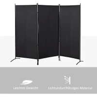 HOMCOM Kamerscherm, 3-delig zichtscherm, ruimteverdeler met metalen frame, zwart(m-8)