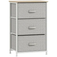 HOMCOM Vertical 3-Tier Linen Drawer Cabinet Organizer Storage Dresser Tower with Metal Frame Adjustable Feet for Living Room, Bathroom, Kitchen, White, Oak and Light Grey(m-1)