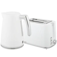 HOMCOM Set Fierbător Electric de 1.7L 2200W cu Termostat și Prăjitor de Pâine Dublu cu 7 Niveluri de Rumeneală, Alb(m-12)