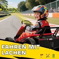 AIYAPLAY 24V Elektro-Go-Kart zum Fahren und Driften, Nylon-Reifen, Sicherheitsgurt, Hupe, Musik für 8-12 Jahre Rot(m-7)