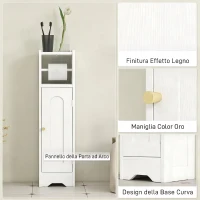 HOMCOM Mobile Porta Carta Igienica in Legno con Armadietto con Ripiano Interno Regolabile, 21x20x79 cm, Bianco(m-7)