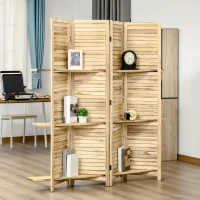 HOMCOM Paravent intérieur 4 panneaux 3 étagères pliables portes persiennes bois de paulownia aspect pin autoclave(m-10)