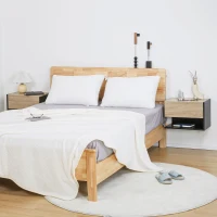 HOMCOM Conjunto de 2 Mesas de Cabeceira Flutuantes com 1 Gaveta e Prateleira Aberta 46x30x30 cm Carvalho e Preto(m-10)