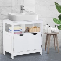kleankin Armario para Debajo de Lavabo Gabinete de Baño con Estante 2 Puerta de Almacenamiento Dispositivo Antivuelco Resistente a la Humedad 60x30x60 cm Blanco(m-10)