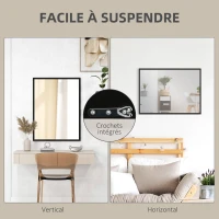 HOMCOM Miroir mural rectangulaire 80 x 60 cm, cadre en bois noir, idéal pour la salle de bain, salon ou chambre(m-5)