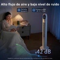 HOMCOM Ventilador de Torre con Control Remoto 3 Velocidades 3 Modos Temporizador 24H Oscilación 70° Pantalla LED Blanco(m-5)