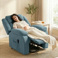 HOMCOM Sillón Relax Reclinable Eléctrico Levanta Personas con Puerto USB Control Remoto Asiento Ancho Reposapiés Azul(m-7)