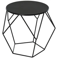 HOMCOM Round Side Table, Minimalist End Table with Steel Frame, Small Coffee Table for Living Room, Bedroom, Black(m-1)