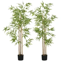 HOMCOM Plante artificielle Bambou arbre artificiel hauteur 180 cm avec pot, décoration interieur, très réaliste(m-1)
