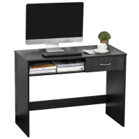 HOMCOM Compact Computer Desk, Study Table with Drawer and Storage Compartment, Writing Workstation, Black(m-1)