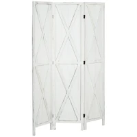 HOMCOM Paravent séparateur de pièce cloison intérieur pliable 3 panneaux en bois dim.120 x 170 cm blanc vieilli(m-1)