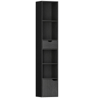 HOMCOM Bibliothèque, étagère à livres, meuble de rangement avec tiroir placard compartiments ouvertes, 30 x 24 x 158 cm, noir