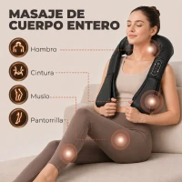 HOMCOM Masajeador Cervical y Espalda con Calor y 8 Nodos Shiatsu 3 Intensidades de Amasamiento 3D Negro(m-6)