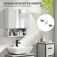 HOMCOM Dulap Baie Montat pe Perete cu Oglindă, Raft Reglabil și Raft Deschis, 60x16x60 cm, Alb(m-8)