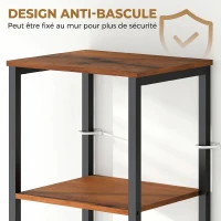 kleankin Meuble colonne de salle de bain industriel 3 étagères ouvertes porte à lamelles étagères réglables marron rustique(m-7)