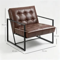 HOMCOM Fauteuil de salon Chesterfield Fauteuil Relax Assise Dossier capitonnés Structure métal Noir revêtement synthétique Chocolat(m-3)