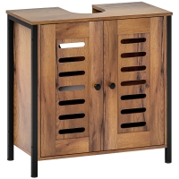 HOMCOM Mueble Bajo Lavabo Industrial 2 Puertas de Lamas con Cierre Magnético Estante Ajustable 60x30x60 cm Marrón Rústico