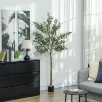 HOMCOM Kunstplant Olijfboom, 180 cm, 900 Bladeren, 40 Olijven, Stabiele Bloempot, Decoratieplant, Groen(m-9)