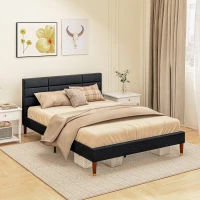 HOMCOM Cadre de lit double 2 personnes avec sommier à lattes et tête de lit capitonnée compatible matelas 140 x 200 cm noir(m-2)