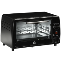 HOMCOM Mini-Ofen Toasterofen, 1 Backblech, 1 Grilrost, 10 L Kapazität, Timer-Funktion, 36.5 cm x 26 cm x 22 cm, Schwarz
