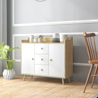 HOMCOM Credenza Moderna in Truciolato e Legno di Pino con 3 Cassetti e 2 Armadietti a 2 Livelli, 90x32x80A cm(m-10)