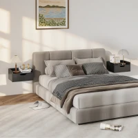 HOMCOM Set de 2 Mesitas de Noche de Pared Mesillas Flotantes con 1 Cajón para Dormitorio Habitación 40x30x19,5 cm Negro(m-10)
