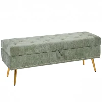 HOMCOM Storage Ottoman, Chenille Upholstered Ottoman Storage Box with Padded Seat, Metal Legs, 114 x 41 x 45 cm, Light Green(m-1)